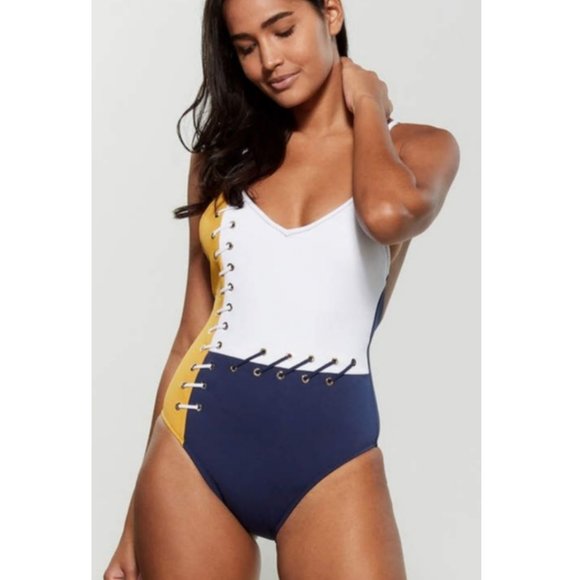 Anthropologie Other - NWT Anthropologie Derek Lam Front Laced Up Color Blocked One Piece Swimsuit New